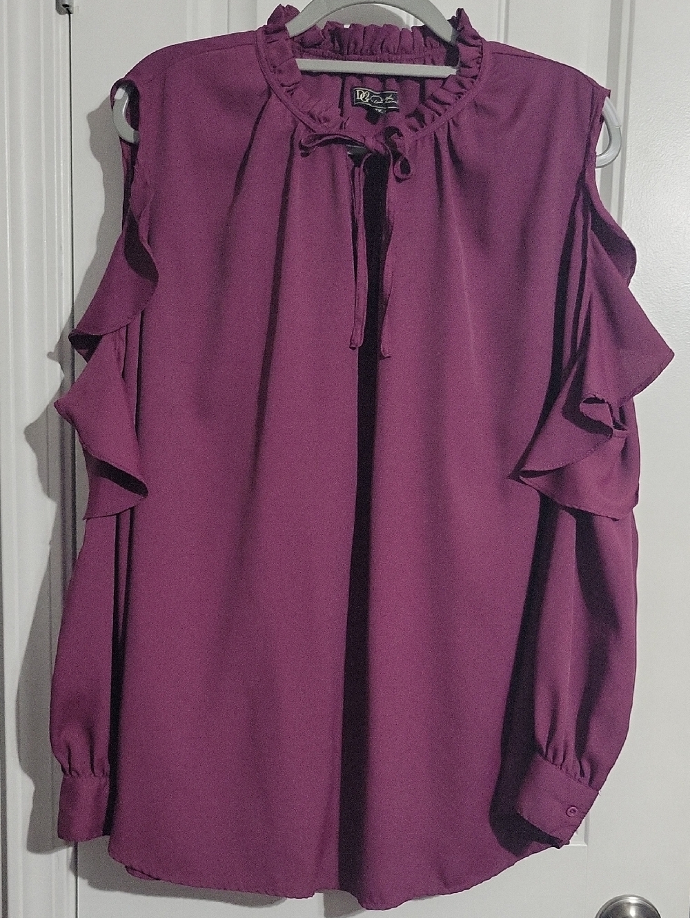 Plum Ruffle Cold-Shoulder Blouse